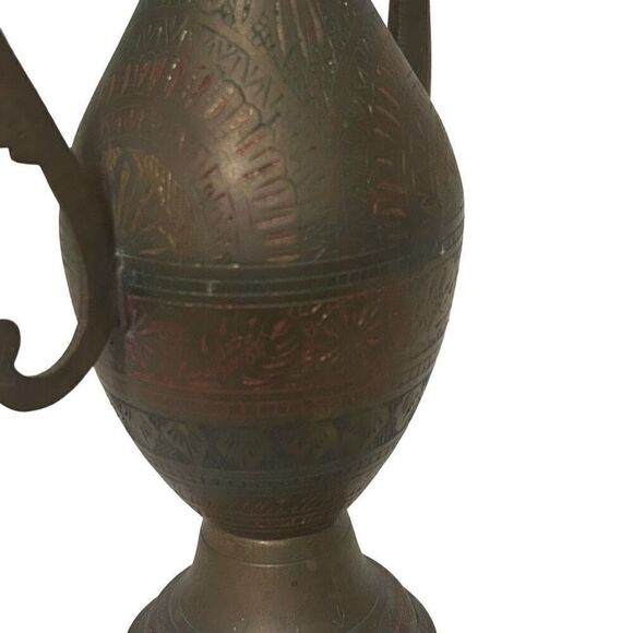 Vintage Brass Coffee Teapot Pitcher 9"x 15" Brown Ornate Etched Gooseneck - Picture 8 of 8